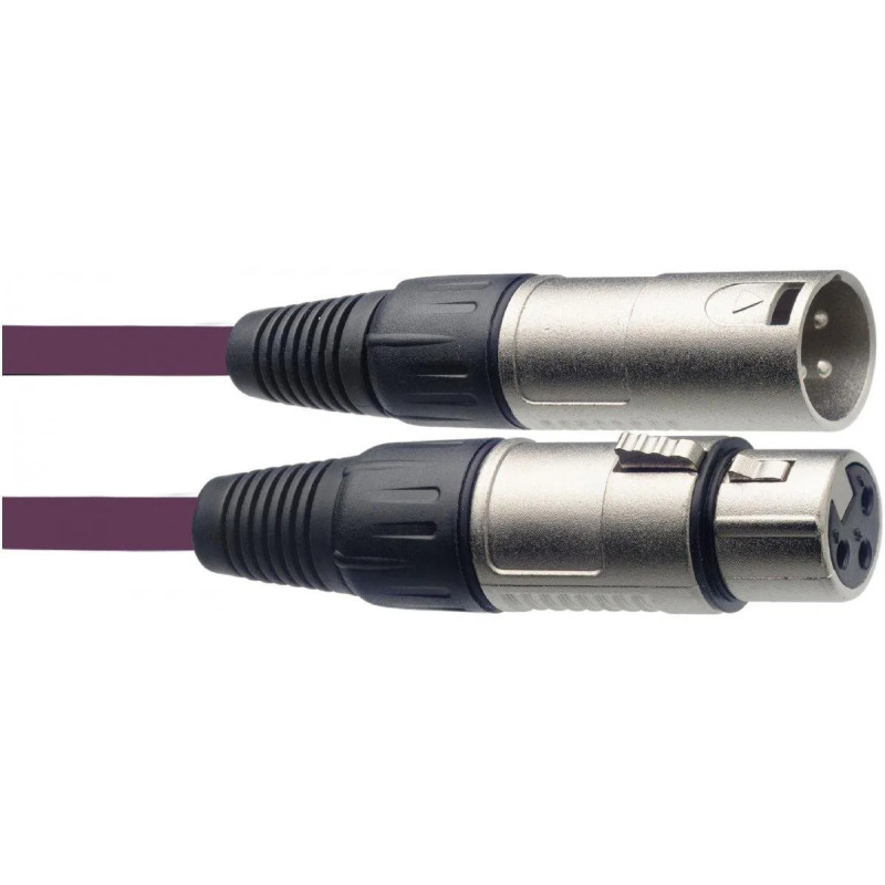 Audio kabel 10m - prodlužovací, male konektory: 1× XLR3, female konektor 1× XLR3, rovné zakončení, fialový