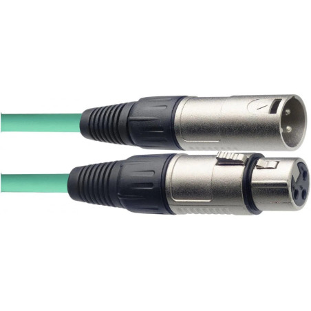Audio kabel 10m - prodlužovací, male konektory: 1× XLR3, female konektor 1× XLR3, rovné zakončení, ZELENÝ