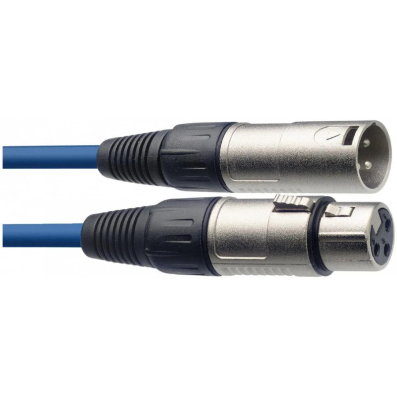 Audio kabel 3m - prodlužovací, male konektory: 1× XLR3, female konektor 1× XLR3, rovné zakončení, MODRÝ