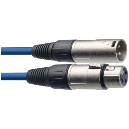 Audio kabel 3m - prodlužovací, male konektory: 1× XLR3, female konektor 1× XLR3, rovné zakončení, MODRÝ