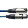 Audio kabel 3m - prodlužovací, male konektory: 1× XLR3, female konektor 1× XLR3, rovné zakončení, MODRÝ